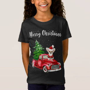 Chihuahua Riding Red Truck Merry Christmas Dog Lov T-Shirt