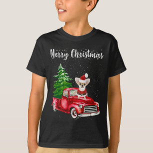 Chihuahua Riding Red Truck Merry Christmas Dog Lov T-Shirt