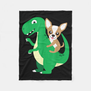 Chihuahua Riding T-Rex Dinosaur Dino Dog Halloween Fleece Blanket