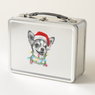 Chihuahua Santa Christmas Tree Lights Xmas Boys Do Metal Lunch Box