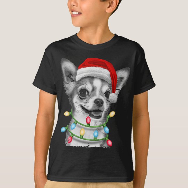 Chihuahua Santa Christmas Tree Lights Xmas Dog Dog T-Shirt (Front)