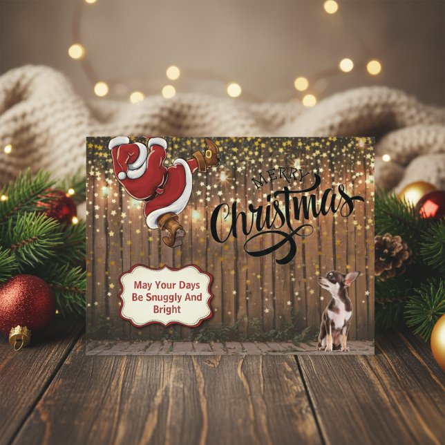Chihuahua Santa Rustic Christmas Postcard (Chihuahua Christmas Postcard)