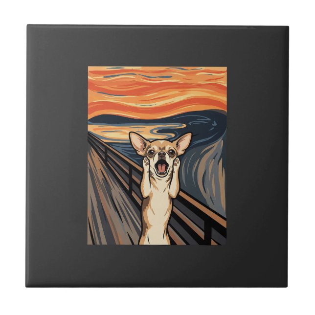 Chihuahua Scream Expressionist Dog Art_1 Tile (Front)