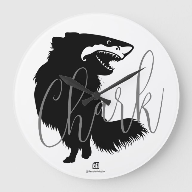 Chihuahua + Shark = Chark  Large Clock (Front)