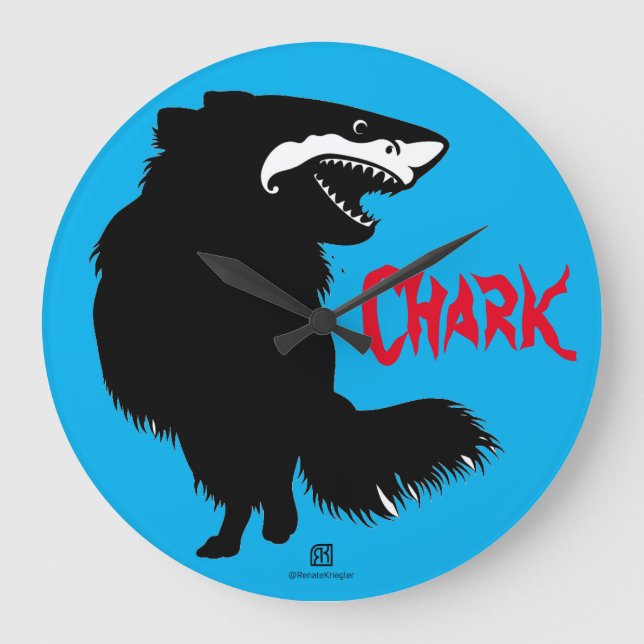 Chihuahua + Shark = Chark  Large Clock (Front)