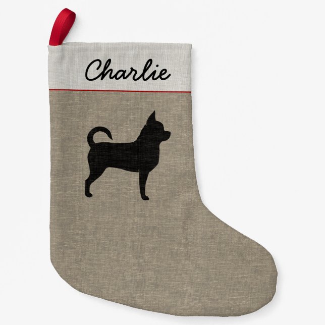 Chihuahua Silhouette Cute Dog Chi Custom Holiday Small Christmas Stocking (Front)