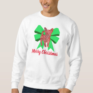 Chihuahua Silhouette Red Dog & Green Bow Christmas Sweatshirt