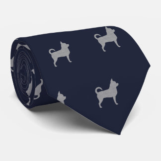 Chihuahua Silhouettes Pattern Navy Blue and Grey Tie