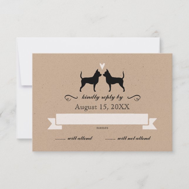 Chihuahua Silhouettes Wedding RSVP Reply Card (Front)