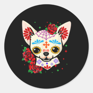 Chihuahua Skulls Day Of The Dead Sugar Skull Dog Classic Round Sticker