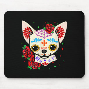 Chihuahua Skulls Day Of The Dead Sugar Skull Dog Mouse Pad