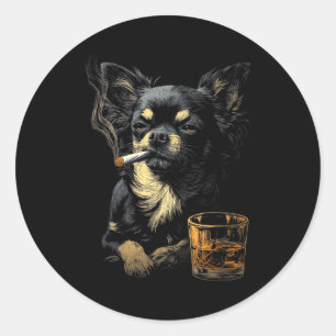 Chihuahua Smoking Cigarette Whisky Lover Funny Dog Classic Round Sticker