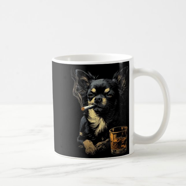 Chihuahua Smoking Cigarette Whisky Lover Funny Dog Coffee Mug (Right)