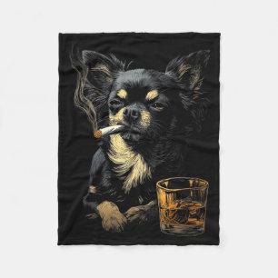 Chihuahua Smoking Cigarette Whisky Lover Funny Dog Fleece Blanket