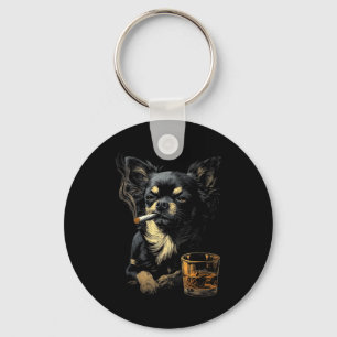 Chihuahua Smoking Cigarette Whisky Lover Funny Dog Key Ring