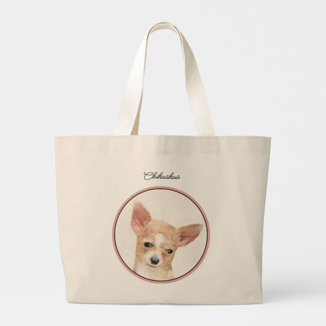 Chihuahua Smooth Coat Painting Original Dog Art Large Tote Bag (Back)