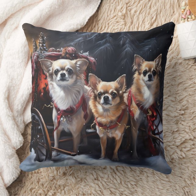 Chihuahua Snowy Sleigh Christmas Decor  Cushion (Blanket)