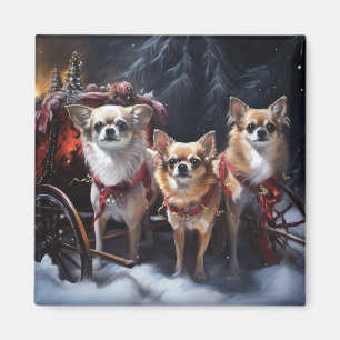 Chihuahua Snowy Sleigh Christmas Decor Magnet