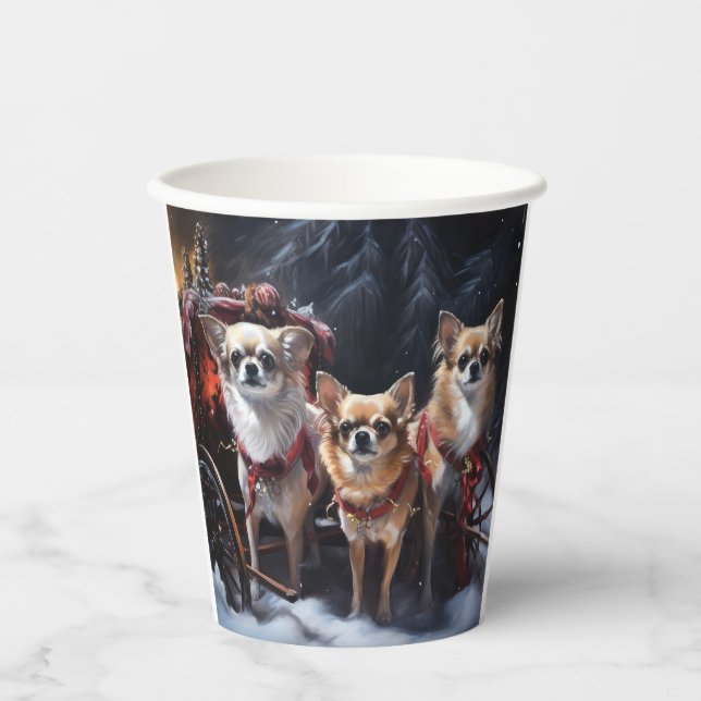Chihuahua Snowy Sleigh Christmas Decor   Paper Cups (Front)