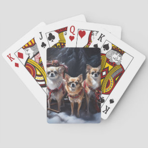 Chihuahua Snowy Sleigh Christmas Decor  Playing Cards