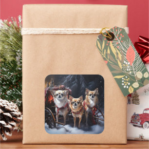Chihuahua Snowy Sleigh Christmas Decor  Square Sticker