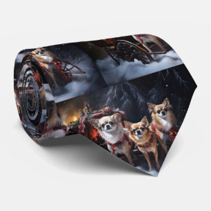 Chihuahua Snowy Sleigh Christmas Decor Tie