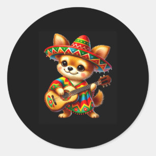 Chihuahua Sombrero Guitar Cinco De Mayo Mexican Ki Classic Round Sticker