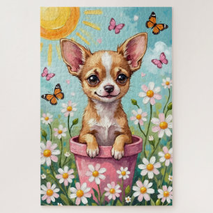 Chihuahua Spring Flower Pot Cute Dog Jigsaw Puzzle