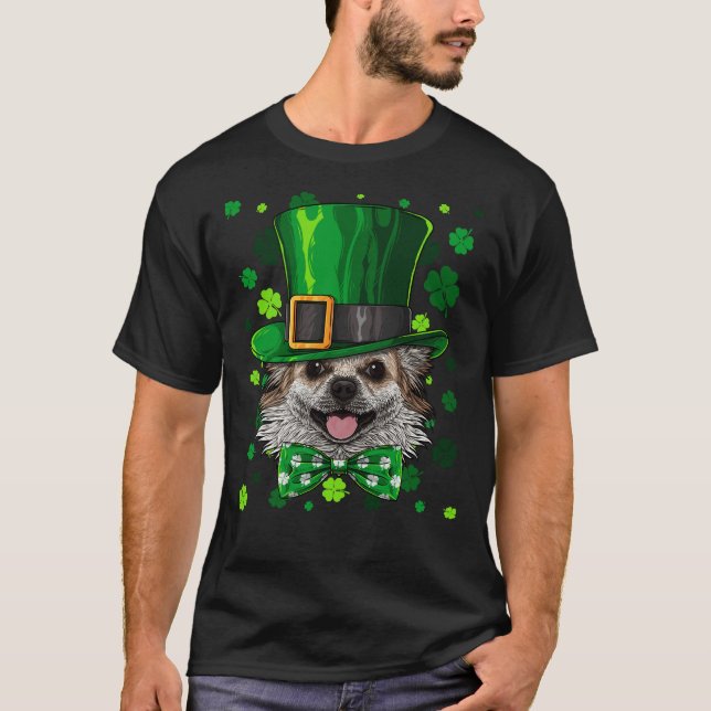 Chihuahua St Patricks Day Dog Leprechaun Hat Shamr T-Shirt (Front)
