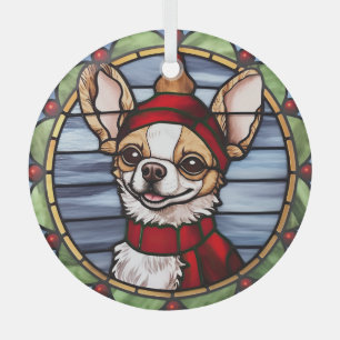 Chihuahua Stained Glass Christmas Glass Tree Decoration
