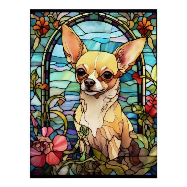 Chihuahua Stained Glass Window Design Poster (Front)