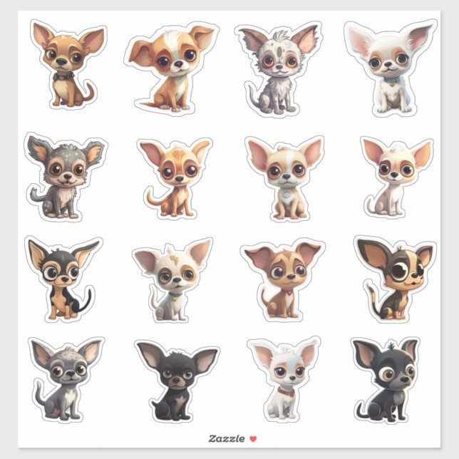Chihuahua Sticker Sheet 16 Dog Cartoon Chihuahuas (Sheet)
