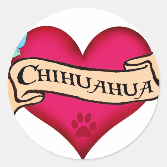 Chihuahua Tattoo Heart Classic Round Sticker (Front)