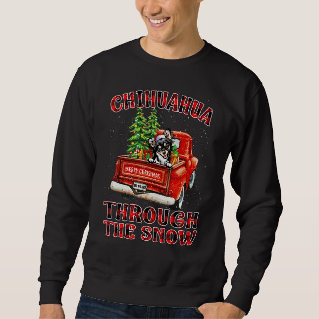 Chihuahua Through The Snow Christmas Truck Plaid R Sweatshirt (Front)