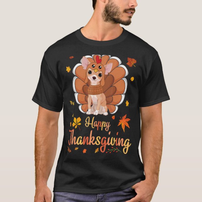 Chihuahua Turkey Costume Heart Happy Thanksgiving  T-Shirt (Front)