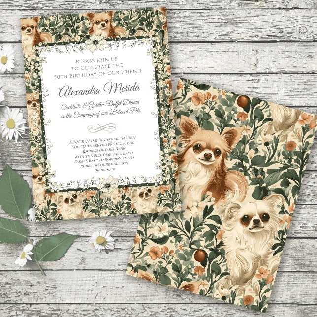 Chihuahua Vintage Floral Tapestry Invitation (Creator Uploaded)