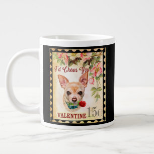 Chihuahua Vintage Valentine Funny Dog With Rose Large Coffee Mug