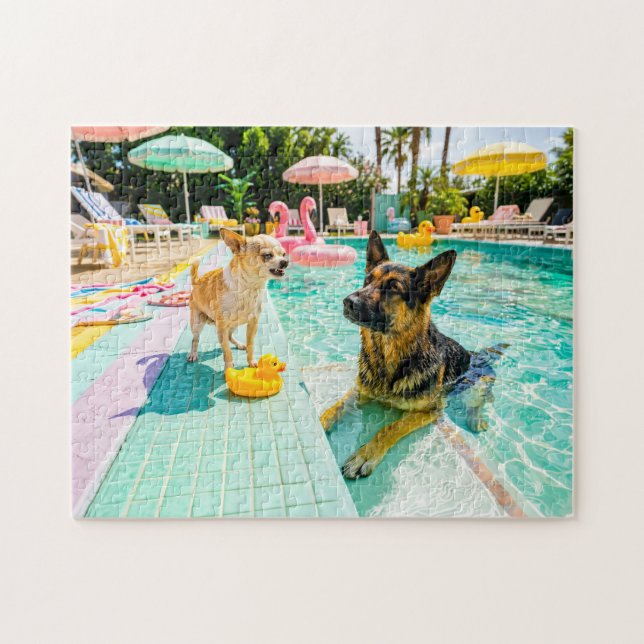 Chihuahua vs shepherd duck jigsaw puzzle (Horizontal)
