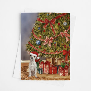 Chihuahua Watercolor Under Christmas Tree Card