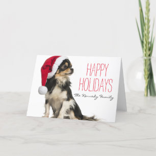 Chihuahua wearing a christmas hat holiday card