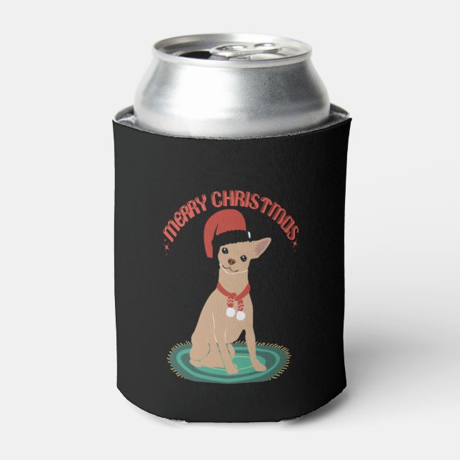 Chihuahua wearing a santa hat   can cooler (Can Front)