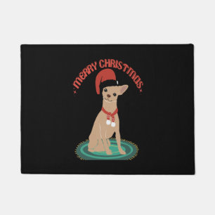 Chihuahua wearing a santa hat doormat