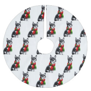 Chihuahua Wearing a Winter Scarf Brushed Polyester Tree Skirt