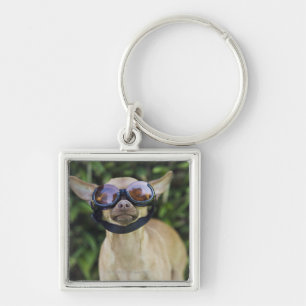 Chihuahua wearing goggles key ring