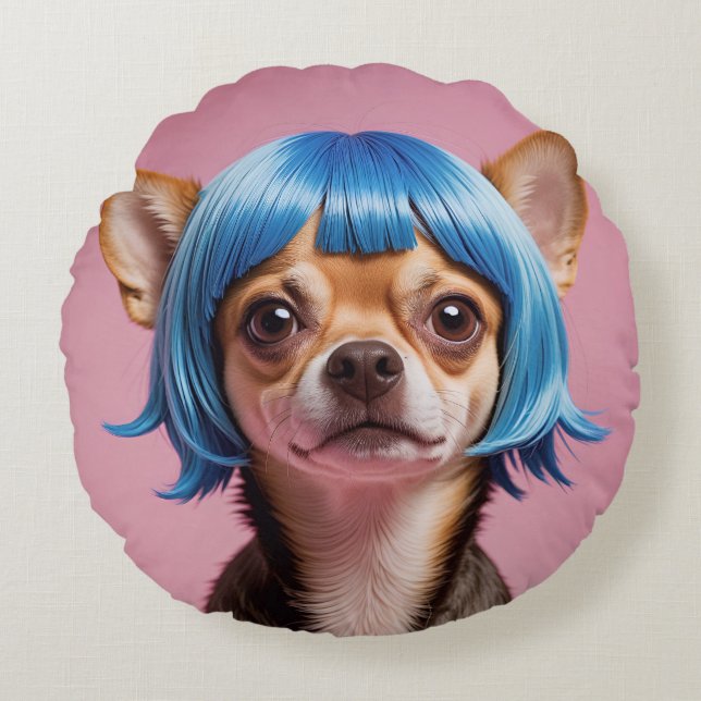Chihuahua wig round cushion (Front)