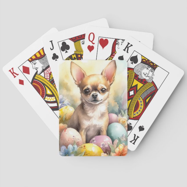 Chihuahua with Easter Eggs Holiday  Playing Cards (Back)