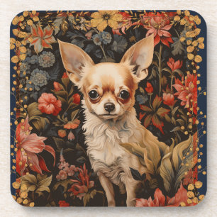 Chihuahua with Flowers in Style of William Morris Coaster