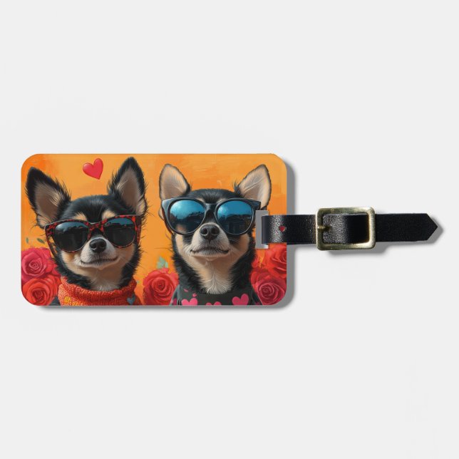 Chihuahua With Heart Roses Valentine's Day  Luggage Tag (Front Horizontal)