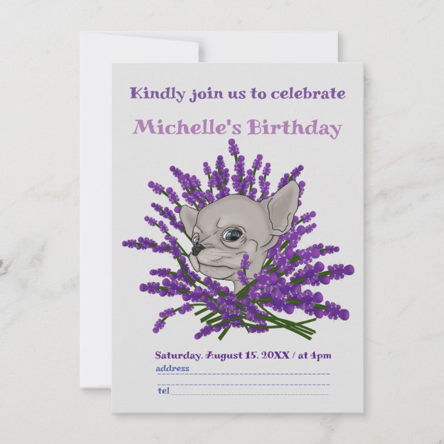 Chihuahua with lavender  invitation (Front)
