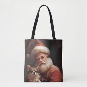 Chihuahua With Santa Claus Festive Christmas Tote Bag